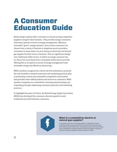 CONSUMER EDUCATION GUIDE - RESA - Retail Energy Supply ...