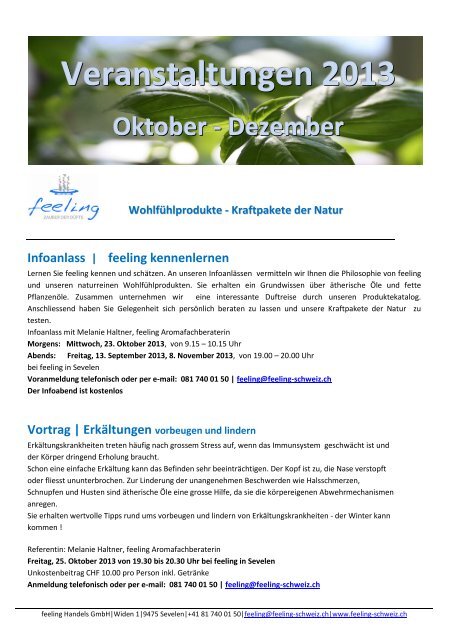 Oktober bis Dezember - Feeling Schweiz