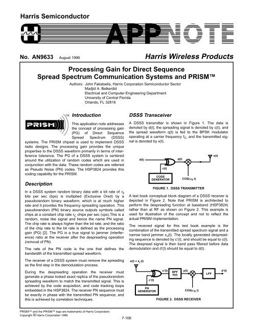 Processing Gain for Direct Sequence Spread Spectrum ...