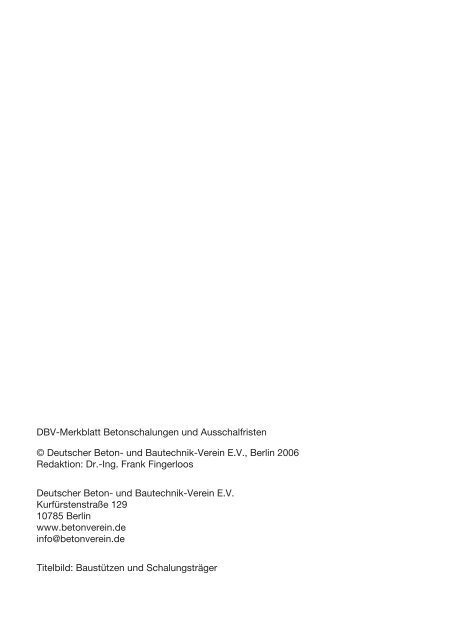 Betonschalungen und Ausschalfristen - Deutscher Beton- und ...
