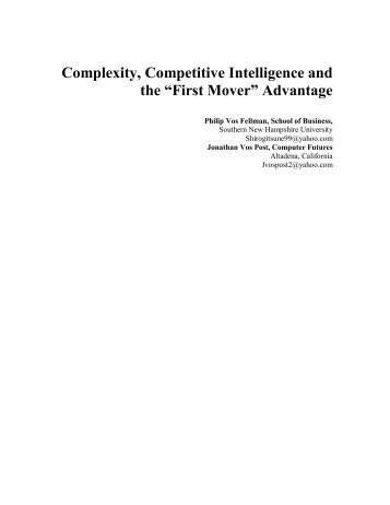 Complexity, Competitive Intelligence and the âFirst Moverâ Advantage