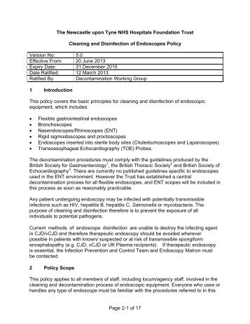 Cleaning and Disinfection of Endoscopes Policy - Newcastle Hospitals