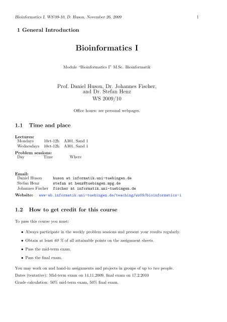 1. Introduction - Algorithms in Bioinformatics