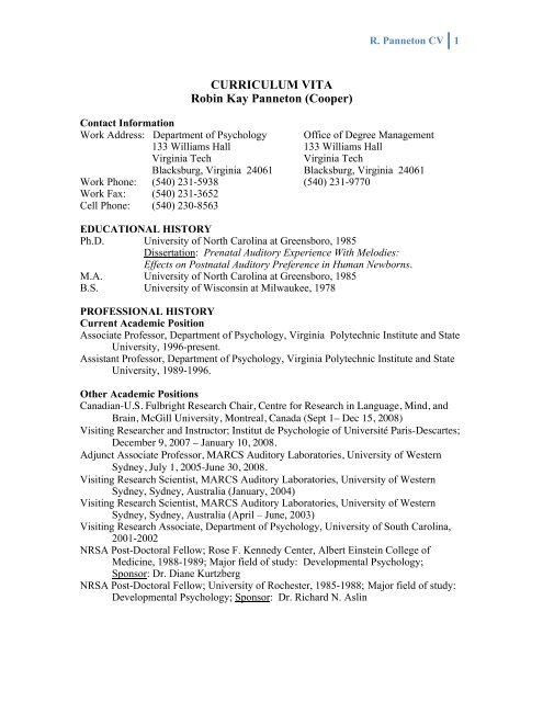 Curriculum Vitae - Psychology Department - Virginia Tech