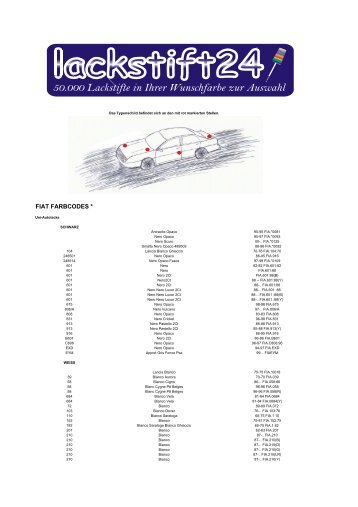 FIAT FARBCODE KOMPLETT - Lackstift24.de