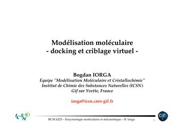 BCM 6225 â Enzymologie molÃ©culaire et mÃ©canistique â B. Iorga