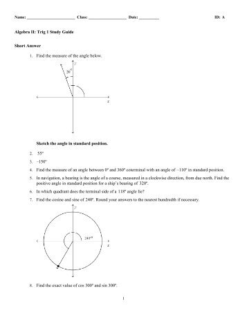 Algebra 2 Trig1 Study Guide