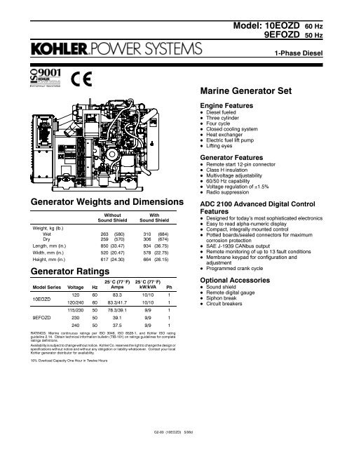 Model: 10EOZD 60 Hz 9EFOZD 50 Hz Marine Generator ... - motocraft