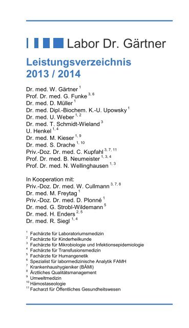 Leistungsverzeichnis 2013 / 2014 Labor Dr. Gärtner