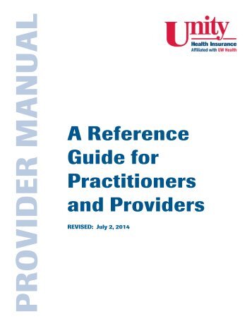 Provider Manual - Unity Health Insurance