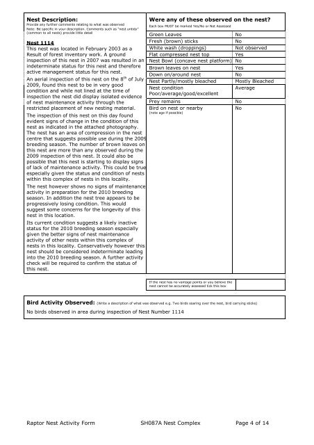 Raptor Nest Activity Assessment Form 2010