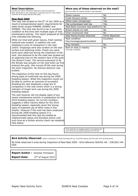 Raptor Nest Activity Assessment Form 2010