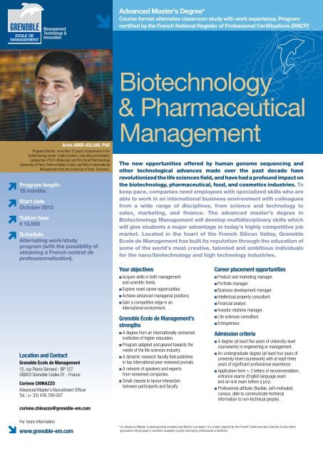 Biotechnology & Pharmaceutical Management - Grenoble Ecole de ...