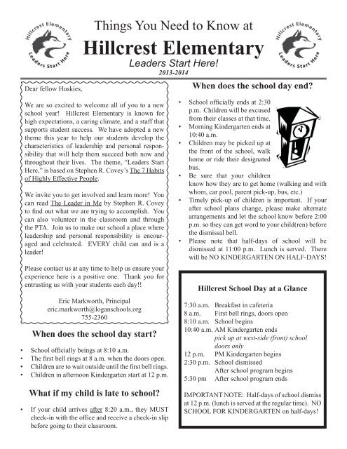 Welcome Letter - Hillcrest Elementary - Logan City School District