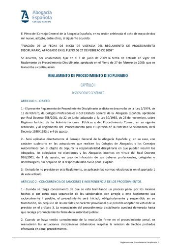 Reglamento de Procedimiento Disciplinario - AbogacÃ­a EspaÃ±ola