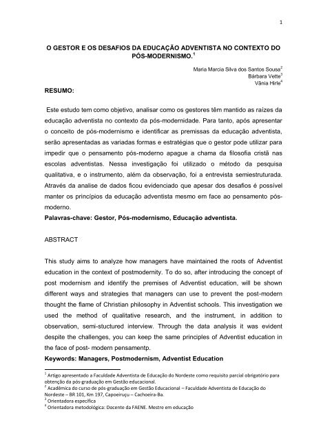 Maria Marcia Silva dos Santos Sousa - Faculdade Adventista da Bahia