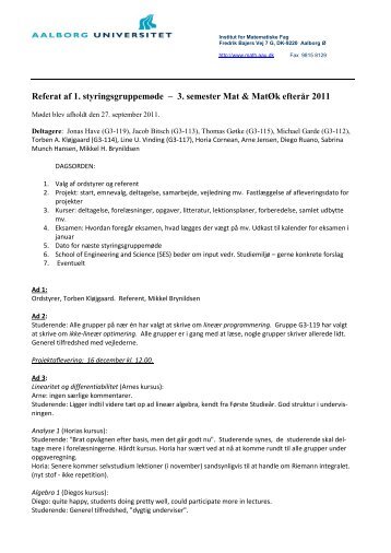 3. semester Mat & MatÃƒÂ˜k efterÃƒÂ¥r 2011 - Institut for Matematiske Fag