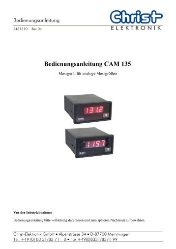 Bedienungsanleitung CAM 135 - Christ-Elektronik