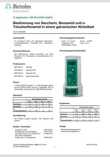 Bestimmung von Saccharin, Benzamid und o- Toluolsulfonamid in ...