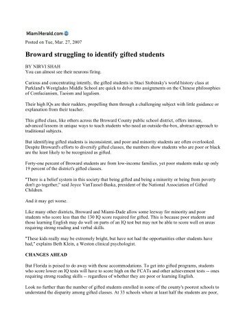 Broward struggling to identify gifted students - Broward Teachers ...