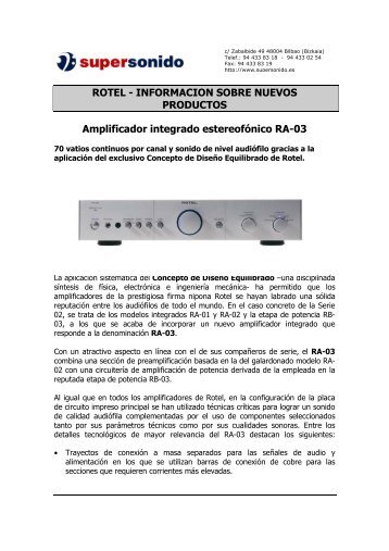 ROTEL - INFORMACION SOBRE NUEVOS ... - Supersonido