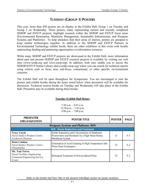 Tuesday (Group 1) Poster Abstracts - SERDP-ESTCP - Strategic ...