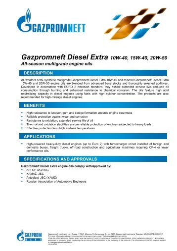 Gazpromneft Diesel Extra 10W-40, 15W-40, 20W-50 All-season