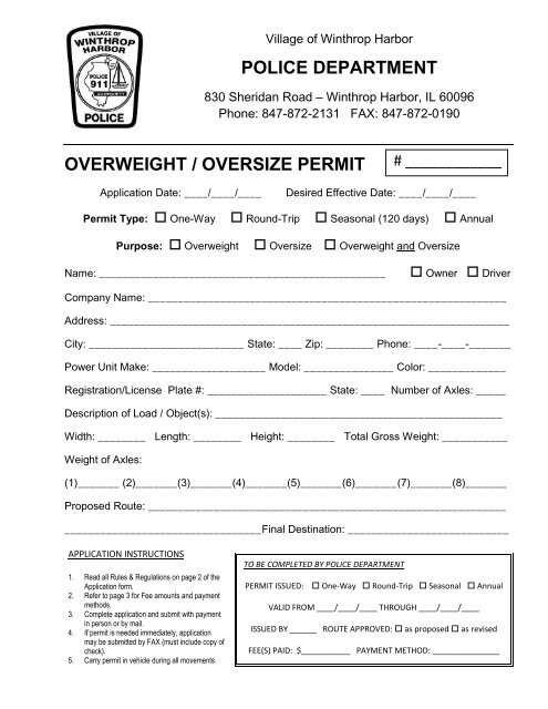 Overweight / Oversize Permit Application - Winthrop Harbor Police ...