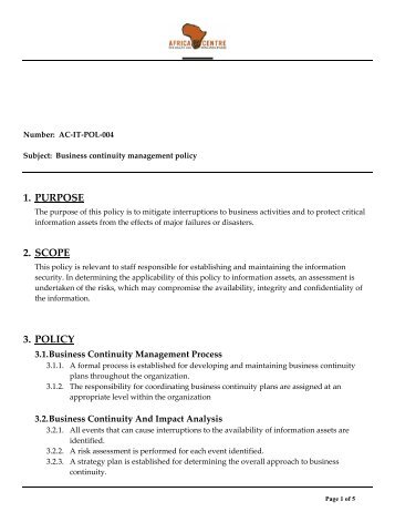 Business Continuity Management Policy