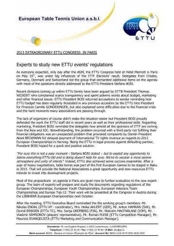 Experts to study ETTU events - European Table Tennis Union