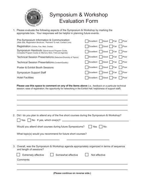 Symposium & Workshop Evaluation Form - SERDP-ESTCP