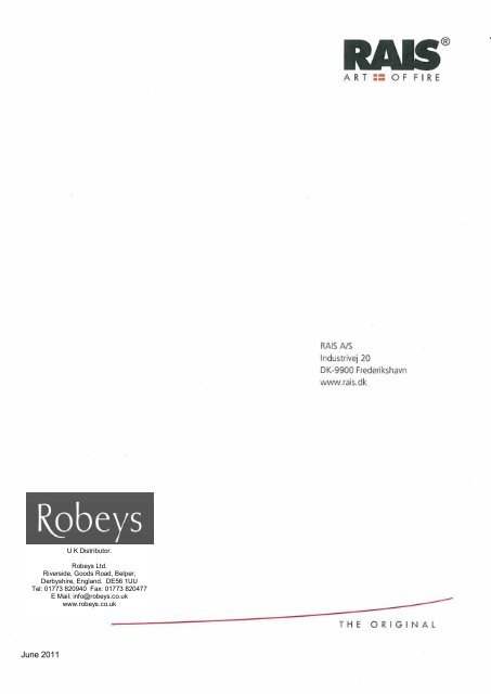 instructions for installation, use and maintenance rais 2:1 - Robeys Ltd