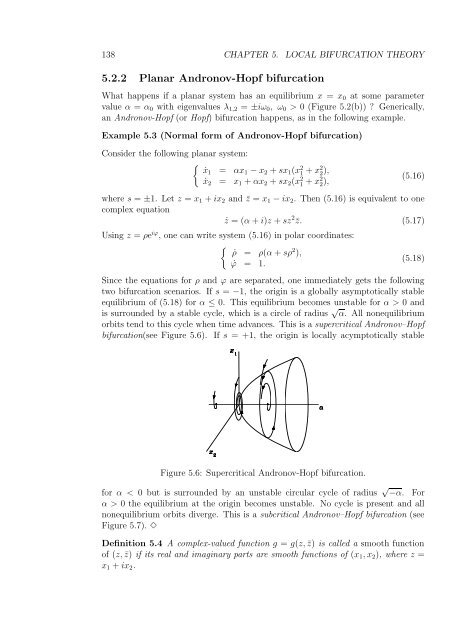 5.2.2 Planar Andronov-Hopf bifurcation