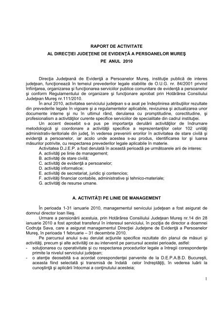 Raport anual de activitate a DJEP Mures-2010 - Consiliul JudeÅ£ean ...