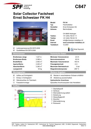 C847 Solar Collector Factsheet Ernst Schweizer FK H4 - Institut fÃƒÂ¼r ...