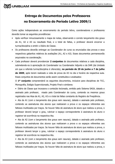 Entrega de Documentos pelos Professores no ... - SAGA