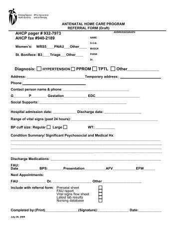 Antenatal Home Care Program Referral Form