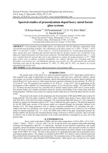 Spectral studies of praseodymium doped heavy metal borate glass systems