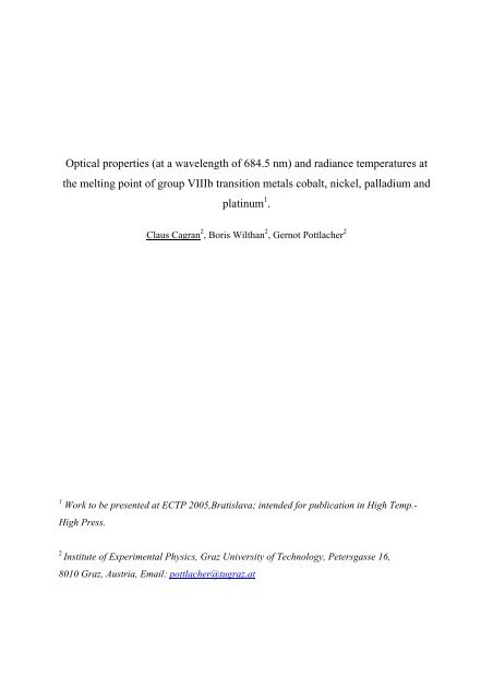 Optical properties (at a wavelength of 684.5 nm) - thermophysics.ru