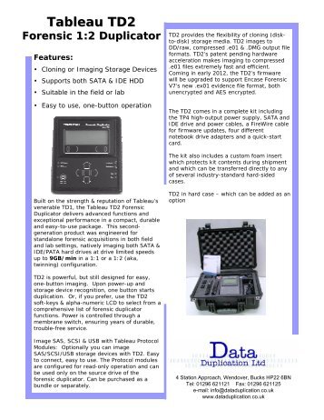 Tableau TD2 Forensic 1:2 Duplicator - Data Duplication Ltd