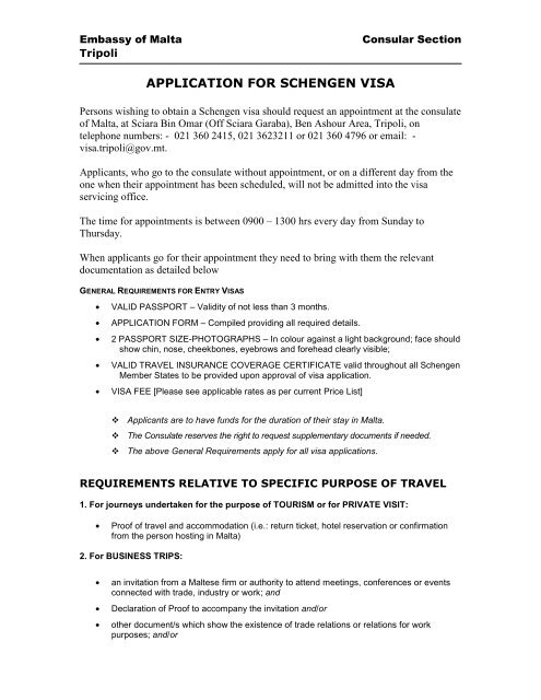 Applications for FOR SCHENGEN VISA