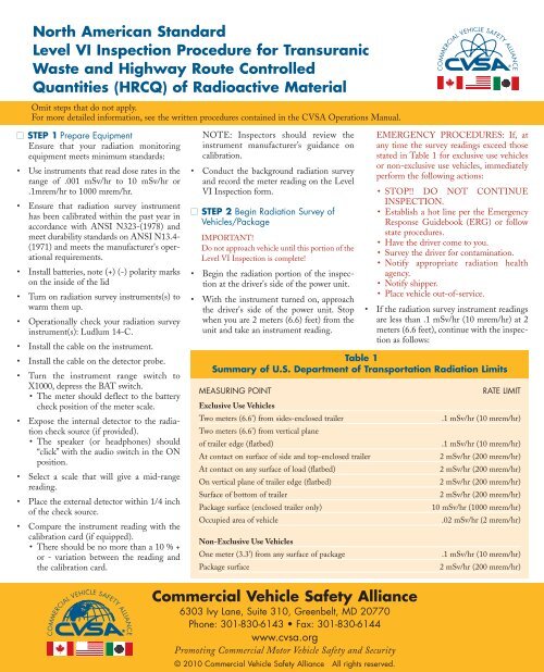 Level VI Inspection Procedure Commercial Vehicle Safety Alliance