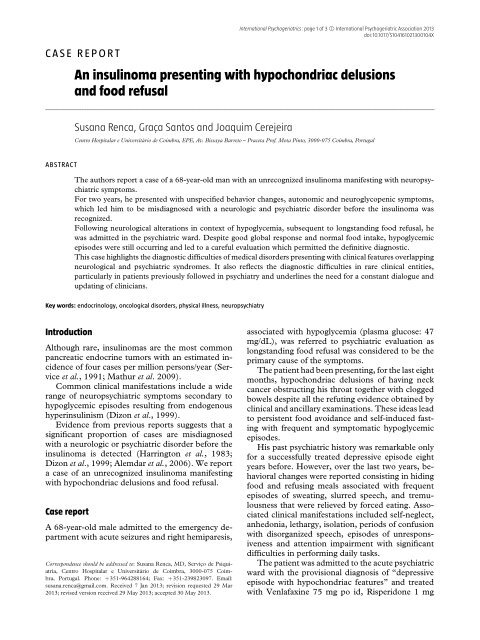 An insulinoma presenting with hypochondriac delusions ... - RIHUC