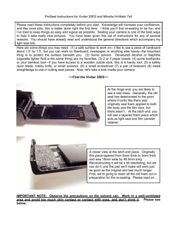 ProSeal Instructions for Vivitar 35ES and Minolta Hi-Matic 7sII ...