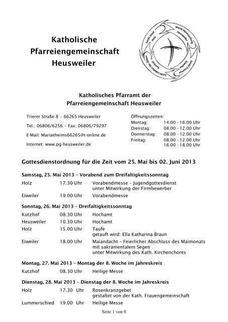 Kirchliche Nachrichten Mai 2013 - Pfarreiengemeinschaft Heusweiler