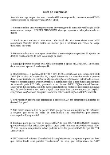 Lista de Exercícios