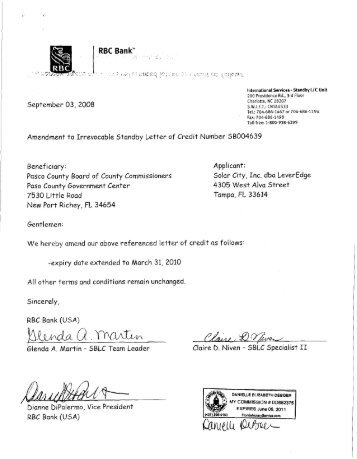 enia09-009 letter of credit with amendment - Pasco County ...