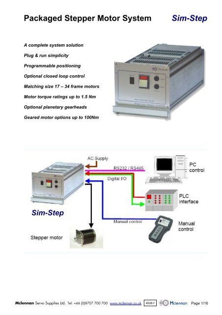 SimStep - Single Axis Stepper System - Mclennan Servo Supplies Ltd.