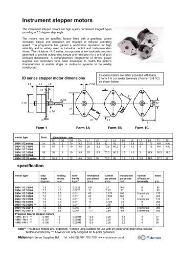 ID Series Instrument Stepper Motors - Mclennan Servo Supplies Ltd.