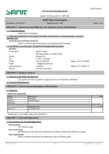 EG-Sicherheitsdatenblatt - SANIT Reinigungsmittel und